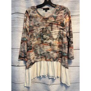 Karen Kane Multicolored Tie-Dye Top With Cream Ruffled Hem M
